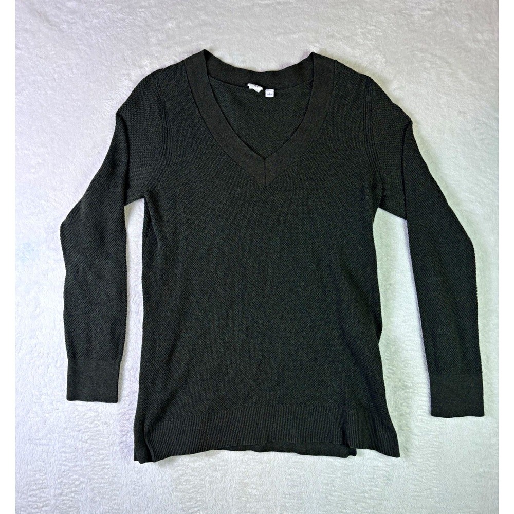 GAP Men V-Neck Waffle-Knit Pullover Sweater Long Sleeve Solid Green Sz L